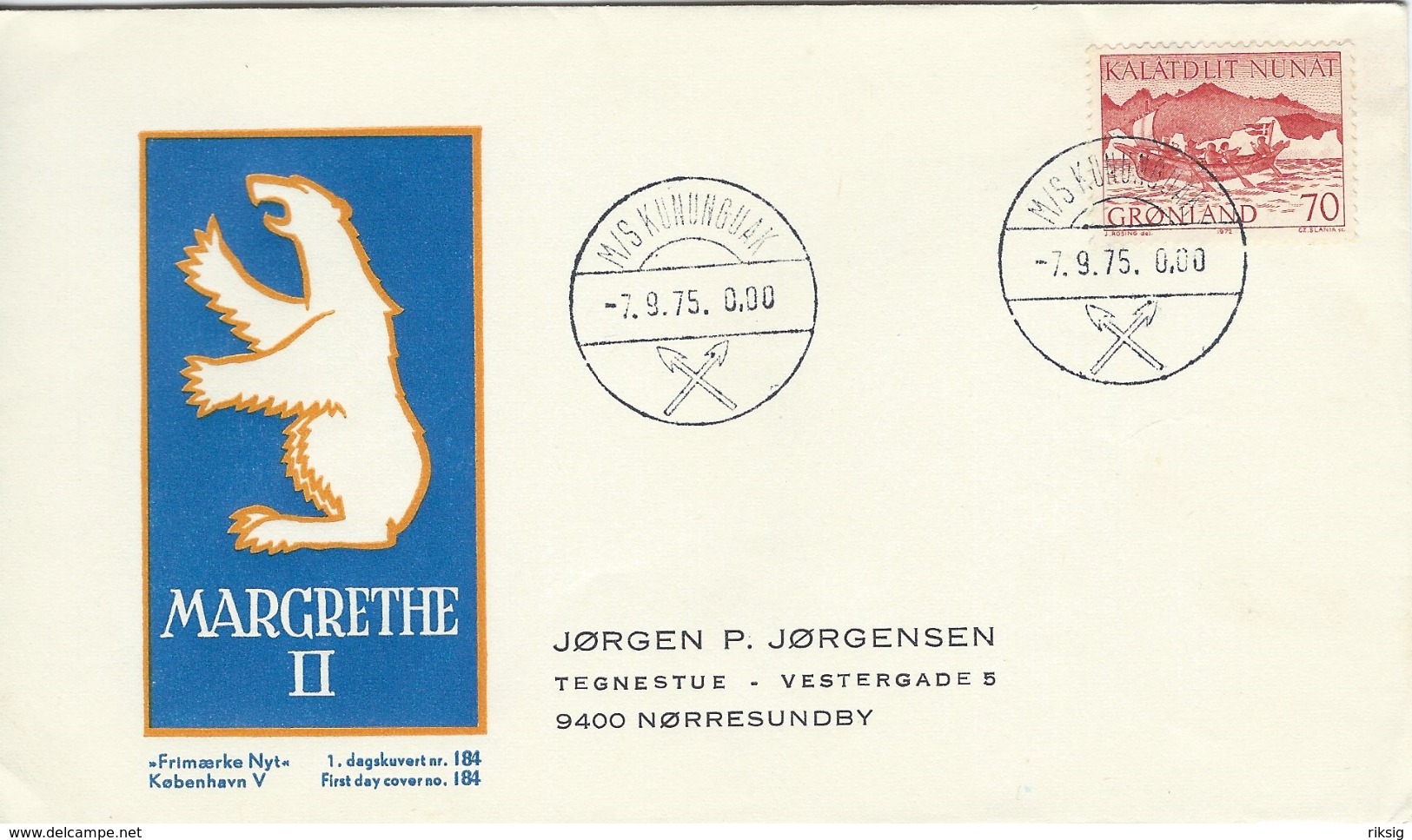 Greenland - Postmark   Ship Canc. M/s Kunungiak  7. 9.  75   H-1061 - Storia Postale