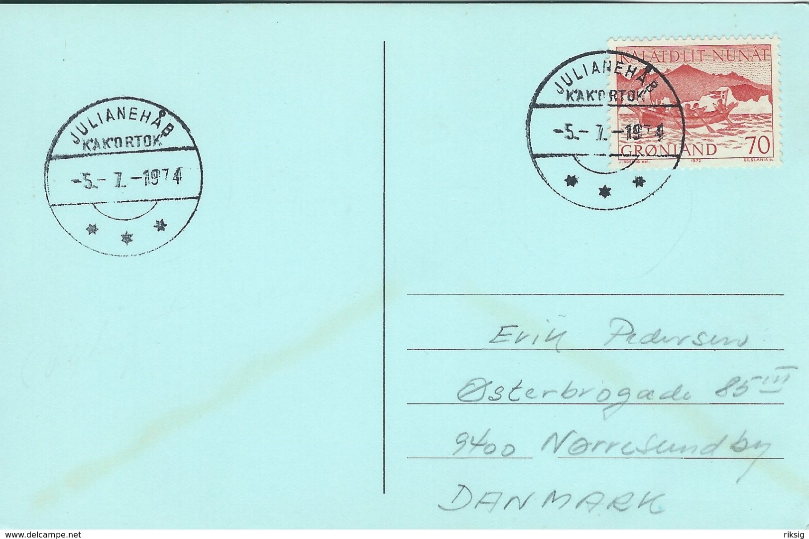 Greenland - Postmark   Julianehåb  5 - 7 - 1974   H-1063 - Poststempel