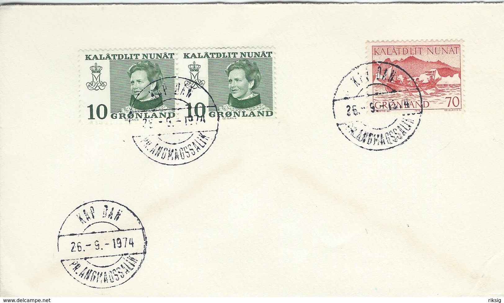 Greenland - Postmark   Kap Dan  Pr.  Angmagssalik  26 - 9 - 1974   H-1067 - Postmarks