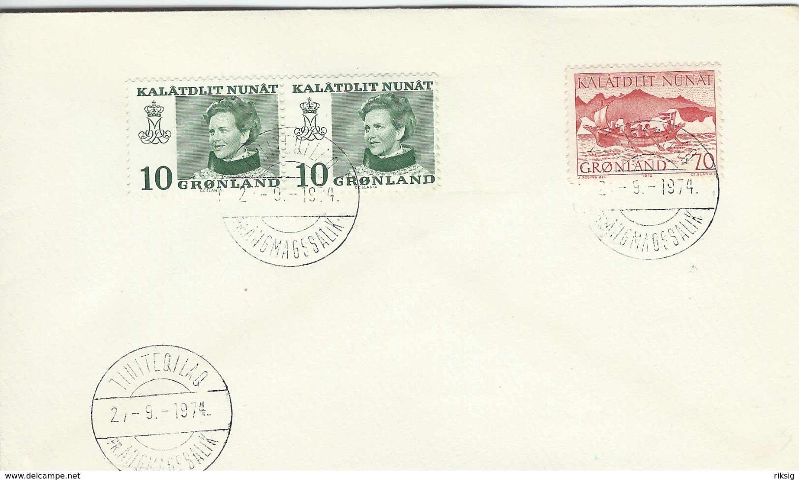 Greenland - Postmark    Tiniteqilaq  Pr. Angmagsalik.   27 - 9 - 1974   H-1069 - Postmarks