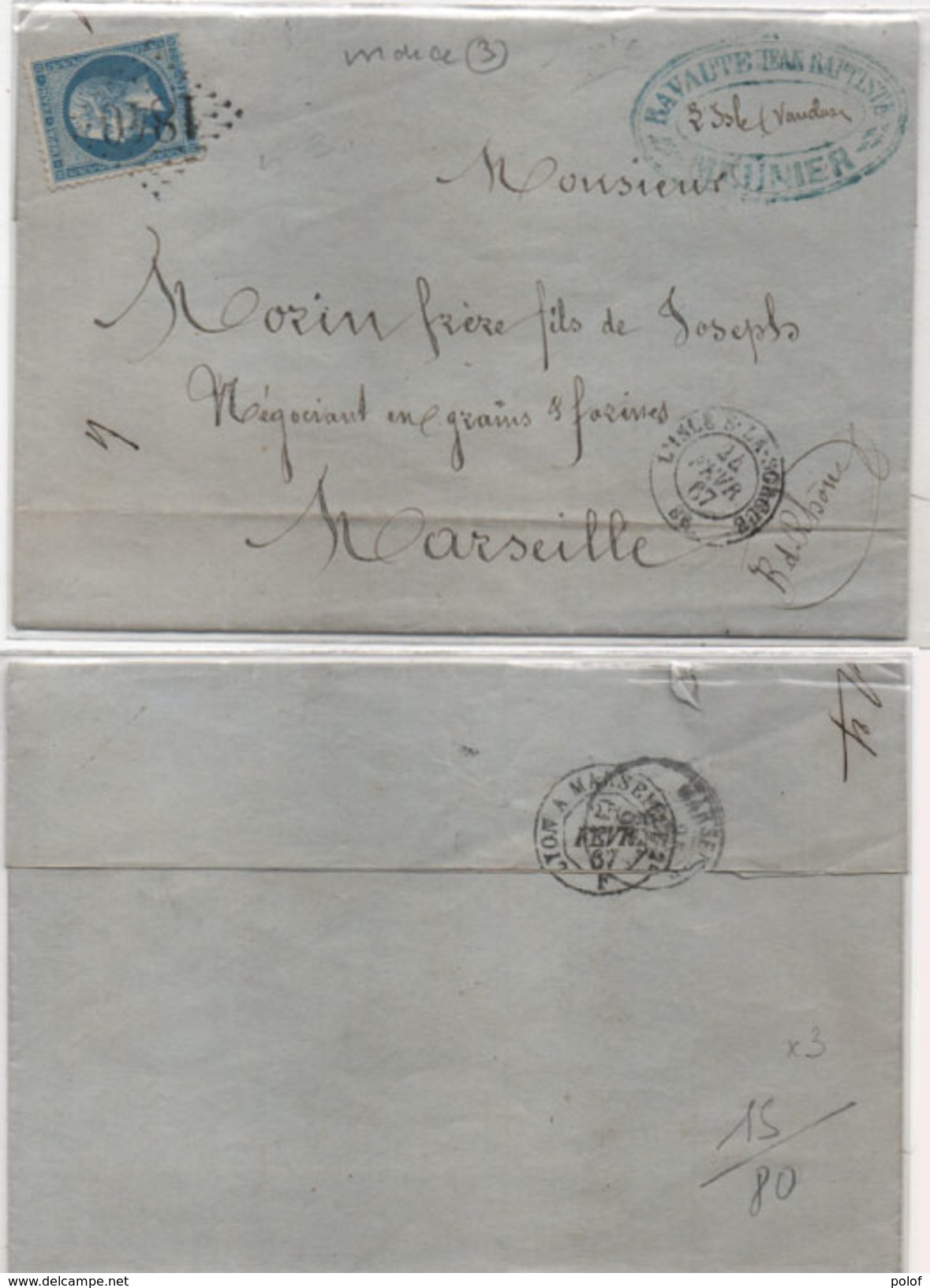 Lettre (LAC) Adressée De L' ISLE SUR LA SORGUE (Vse) A MARSEILLE  - GC 1840 Sur Yvert 22 (95688) - 1849-1876: Période Classique