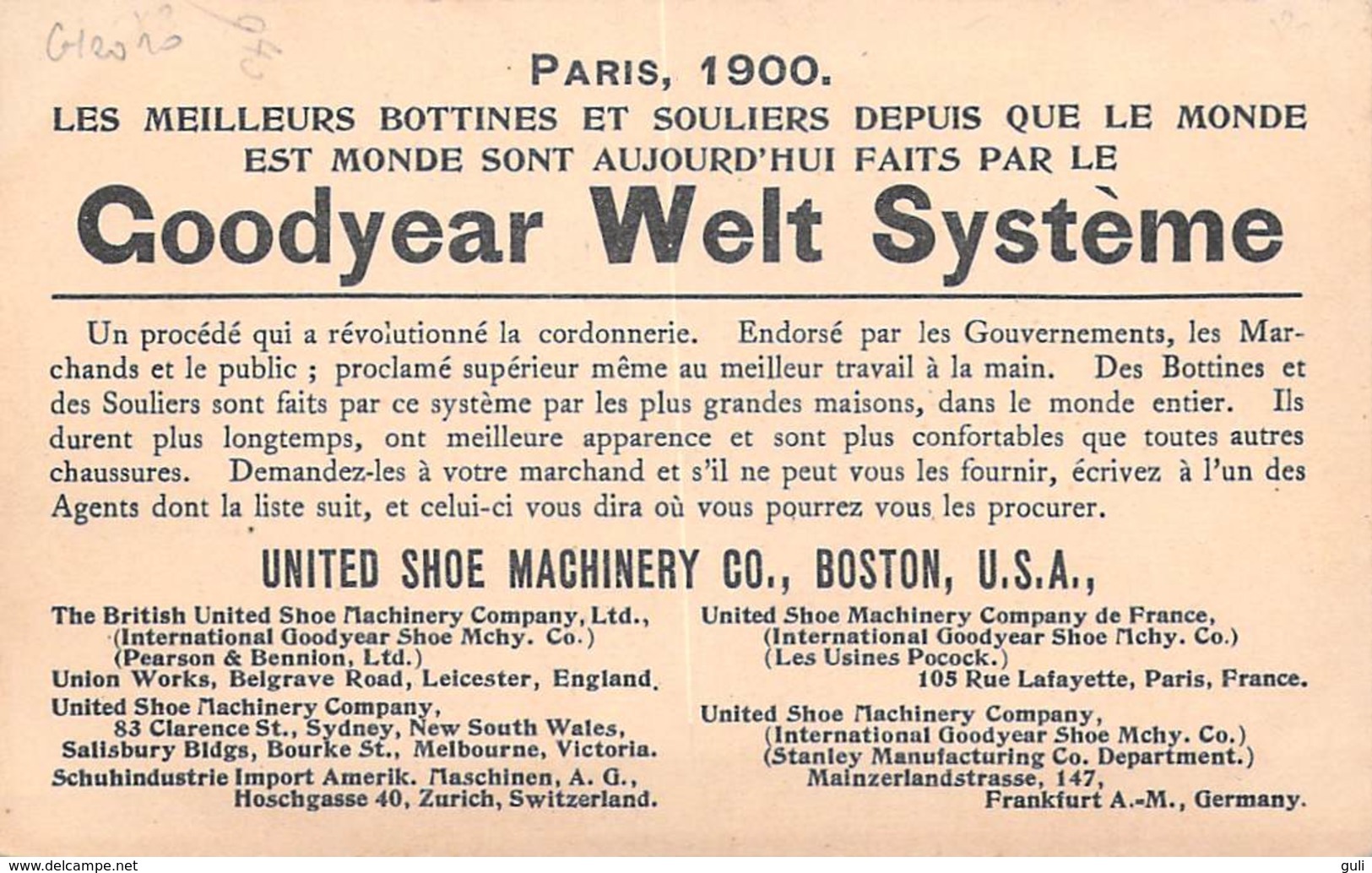 Carte Chromo Métier Cordonnier Un Fabricant De Chaussures  ENGLAND MANUFACTURER-GOODYEAR WELT SYSTEM Publicité PUB - Artisanat