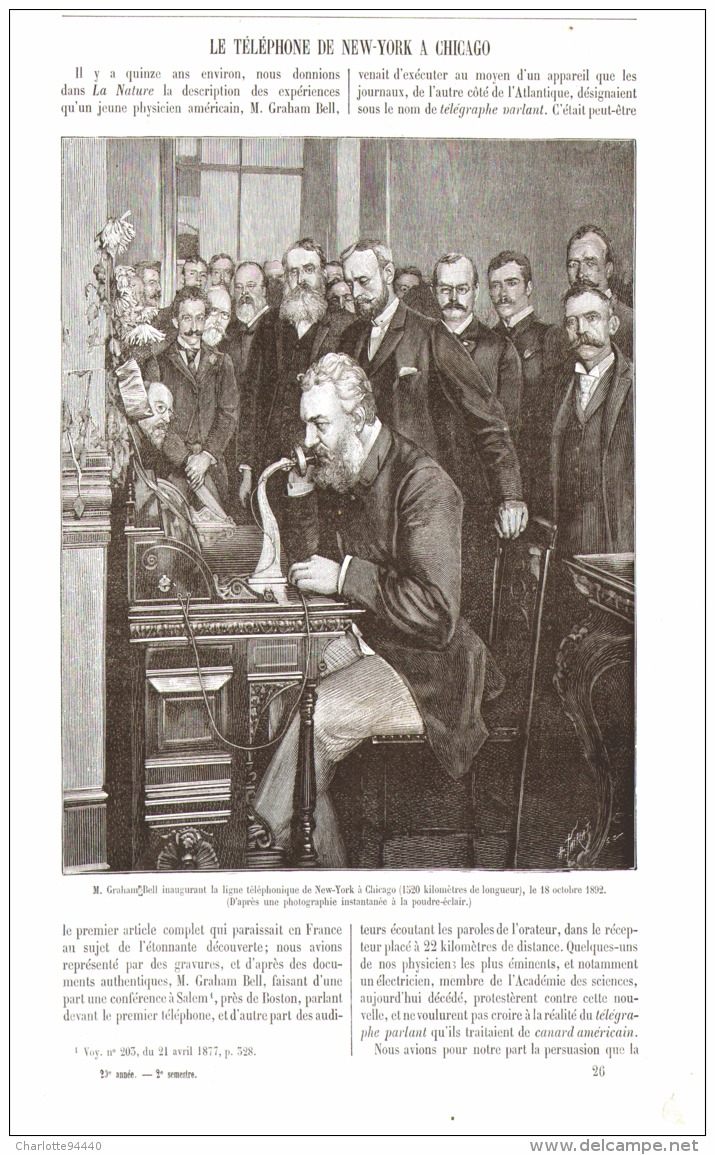 M.GRAHAM BELL Inauguration DE LA LIGNE TELEPHONIQUE De NEW-YORK à CHICAGO    1892 - Telephony