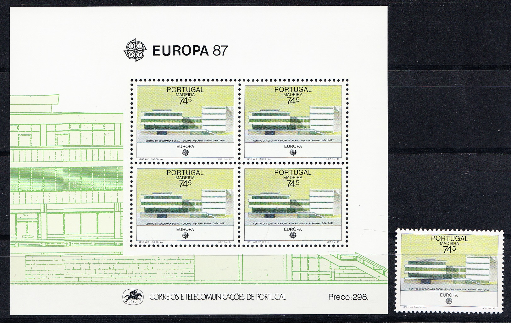 MADEIRA  -PORTUGAL 1987.  EUROPA-CEPT 1987 YVERT   H. B. Nº 8 + SELLO SUELTO    SES490GRANDE - Nuevos