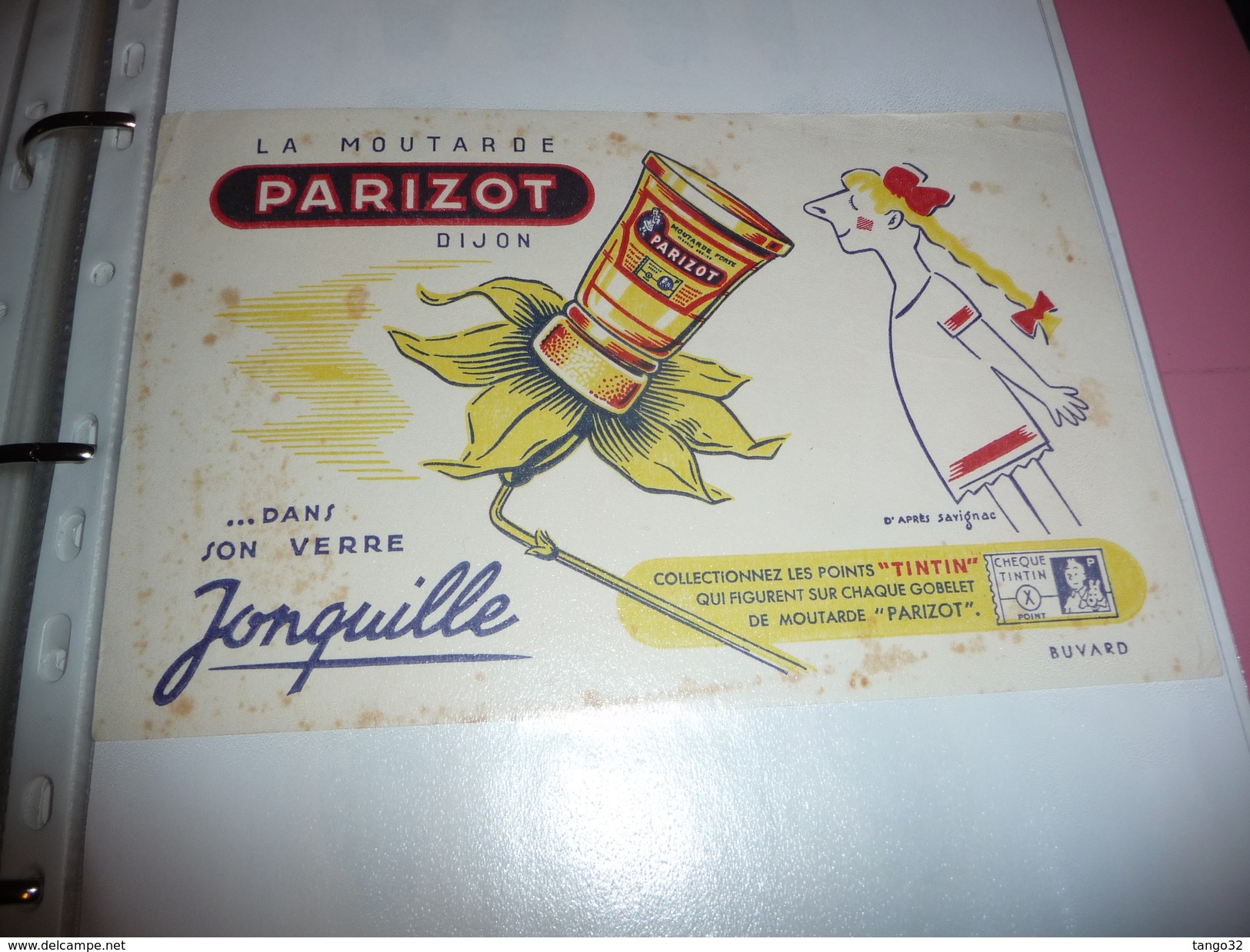BUVARD Publicitaire  BLOTTING PAPER La Moutarde PARIZOT Dijon Dans Son Verre Jonquille - Moutardes