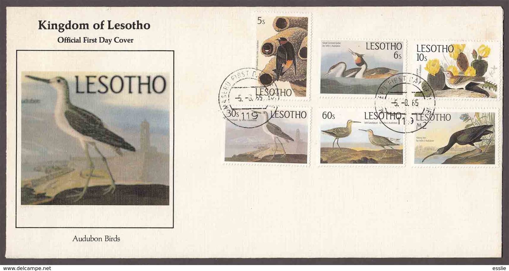 Lesotho - 1985 - Audubon Birth Bicentenary - Birds - Complete Set On FDC - Zwaluwen