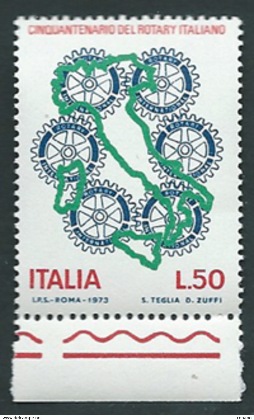 Italia, Italy 1973; Rotary Italiano. Francobollo Di Bordo Inferiore, Nuovo. - Rotary, Lions Club