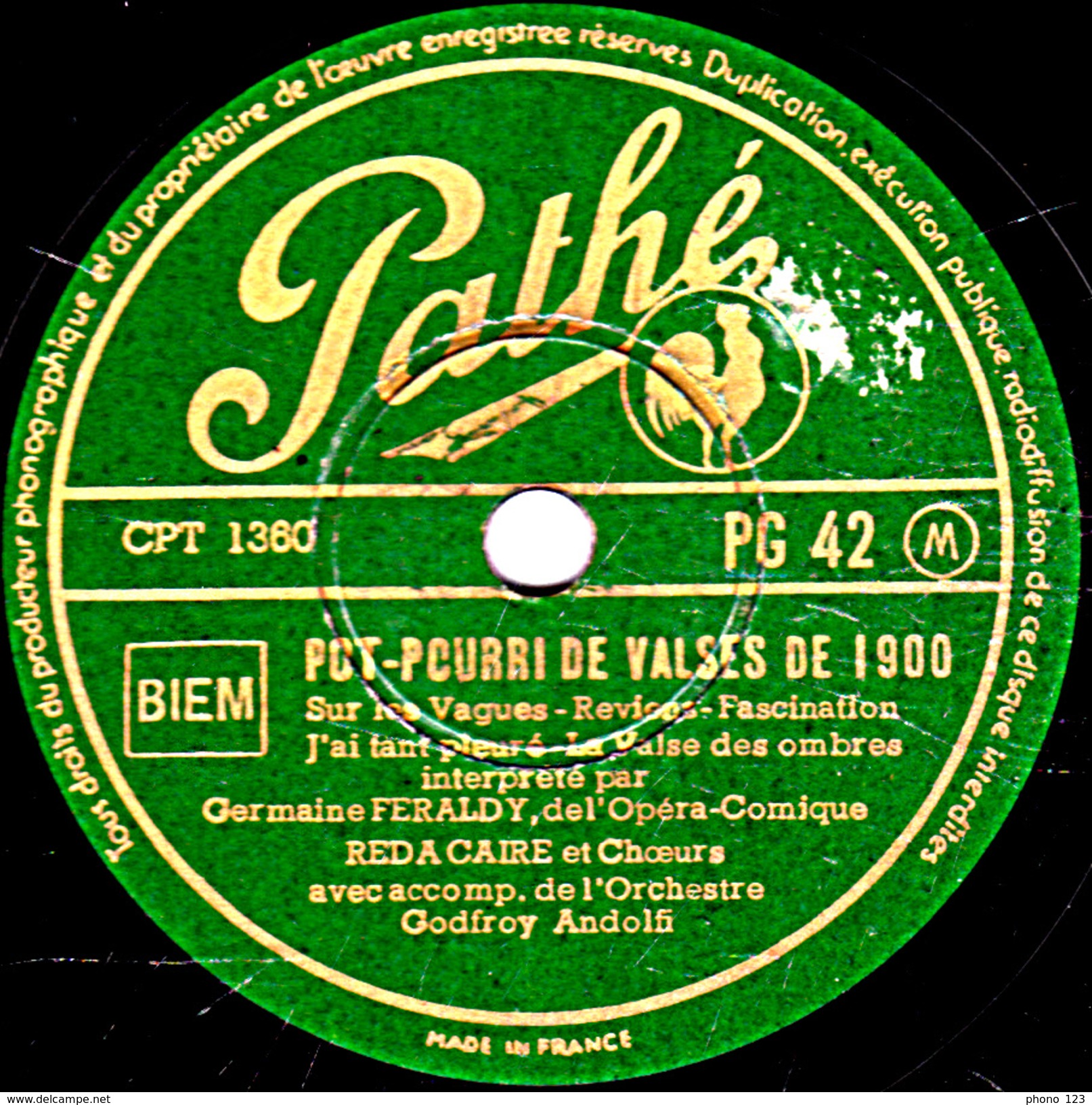 78 T - 25 Cm - état EX -  Germaine FERALDY Et REDA CAIRE - POT-POURRI DE VALSES DE 1900 - 78 T - Disques Pour Gramophone