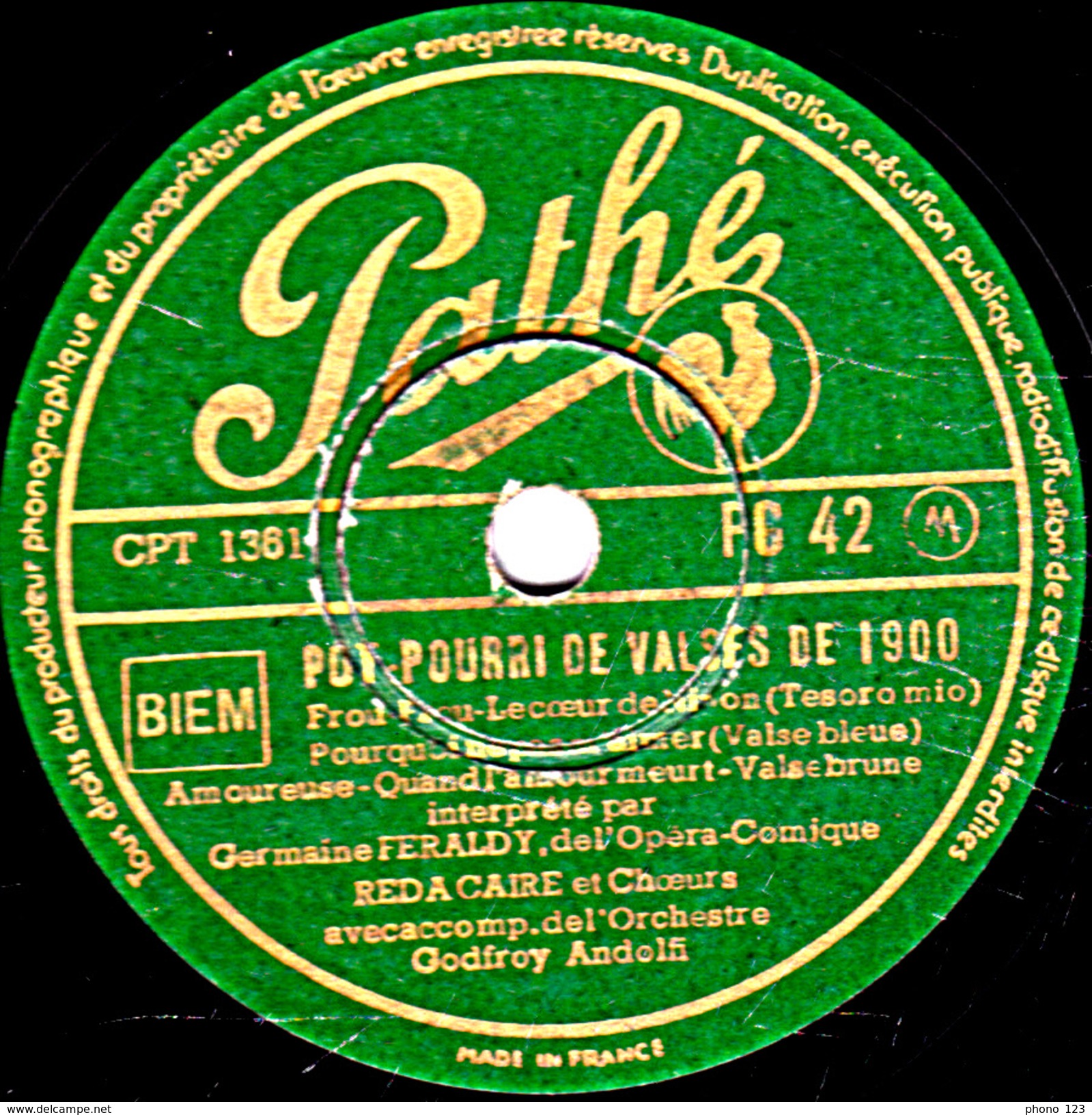 78 T - 25 Cm - état EX -  Germaine FERALDY Et REDA CAIRE - POT-POURRI DE VALSES DE 1900 - 78 T - Disques Pour Gramophone