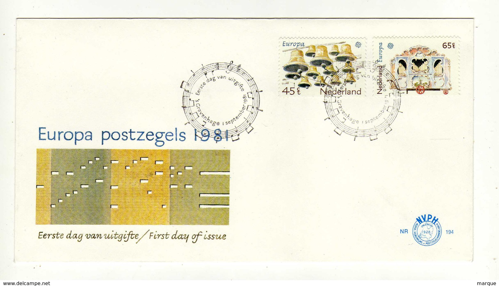 Enveloppe Europa NEDERLAND PAYS BAS 1er Jour Oblitération CRAVENHAGE 01/09/1981 - FDC