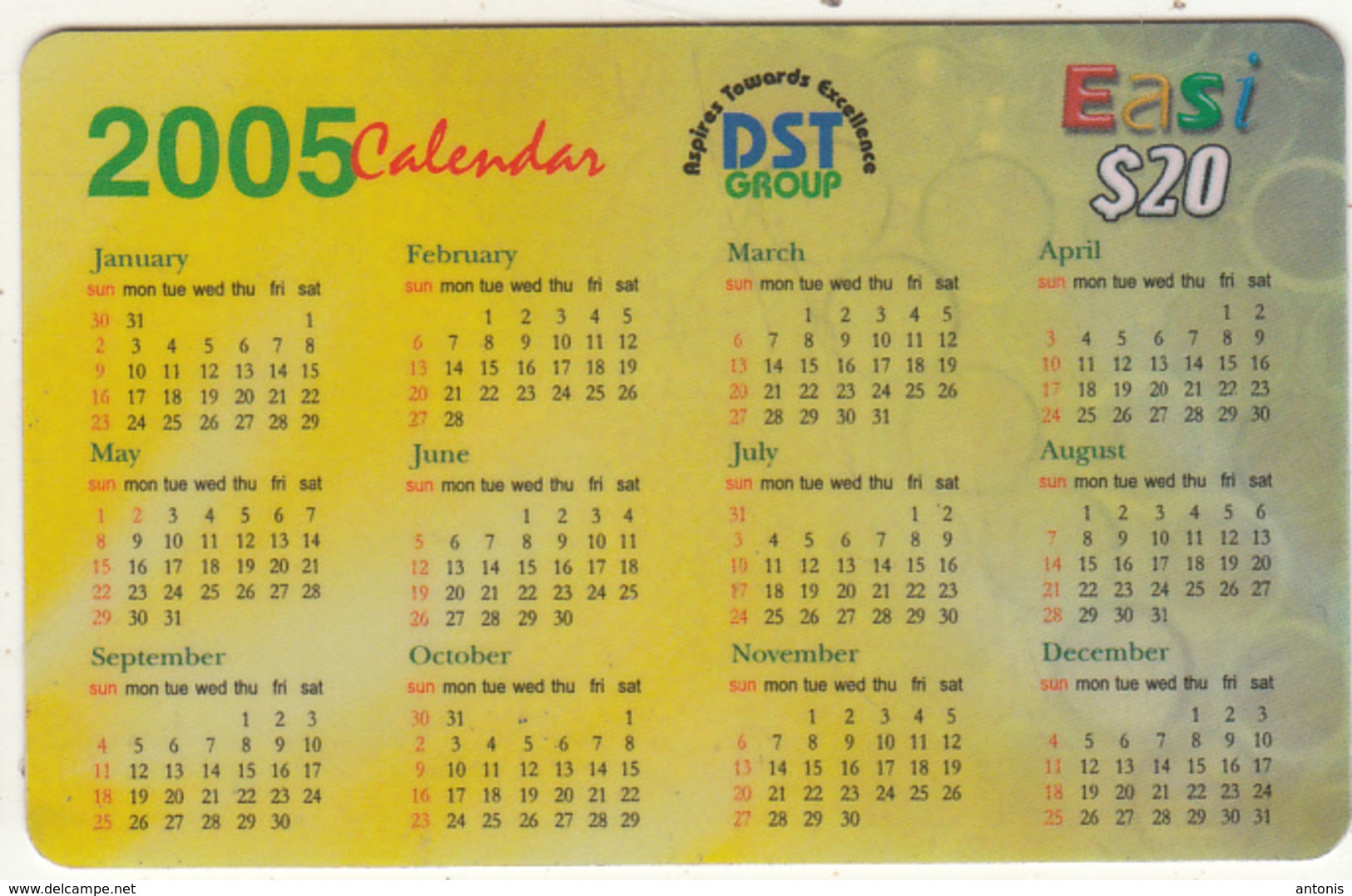 BRUNEI - Calendar 2005, DST Recharge Card $20, Exp.date 04/01/08, Used - Brunei