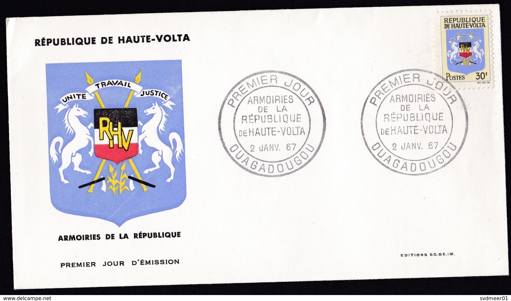 Upper Volta: FDC First Day Cover, 1967, 1 Stamp, Heraldry, Horse (traces Of Use) - Opper-Volta (1958-1984)