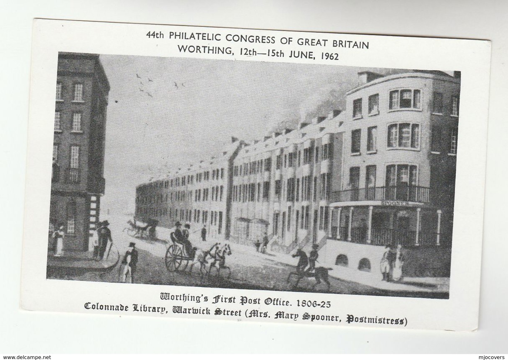 1962 WORTHING GB PHILATELIC CONGRESS EVENT Postcard Illus 1806 POST OFFICE & LIBRARY Stamps Philatelic Exhibition Cover - Worthing