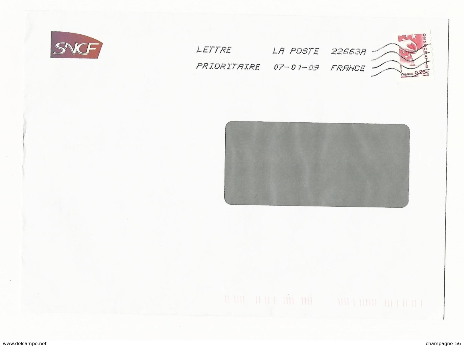 VARIÉTÉS  2008 N° 4198  A CHEVAL 2 BARRE PHOSPHORESCENTE SNCF VALEUR DE L EUROPE DÉMOCRATIE VOTE 50 GR OBLITÉRÉ - Storia Postale