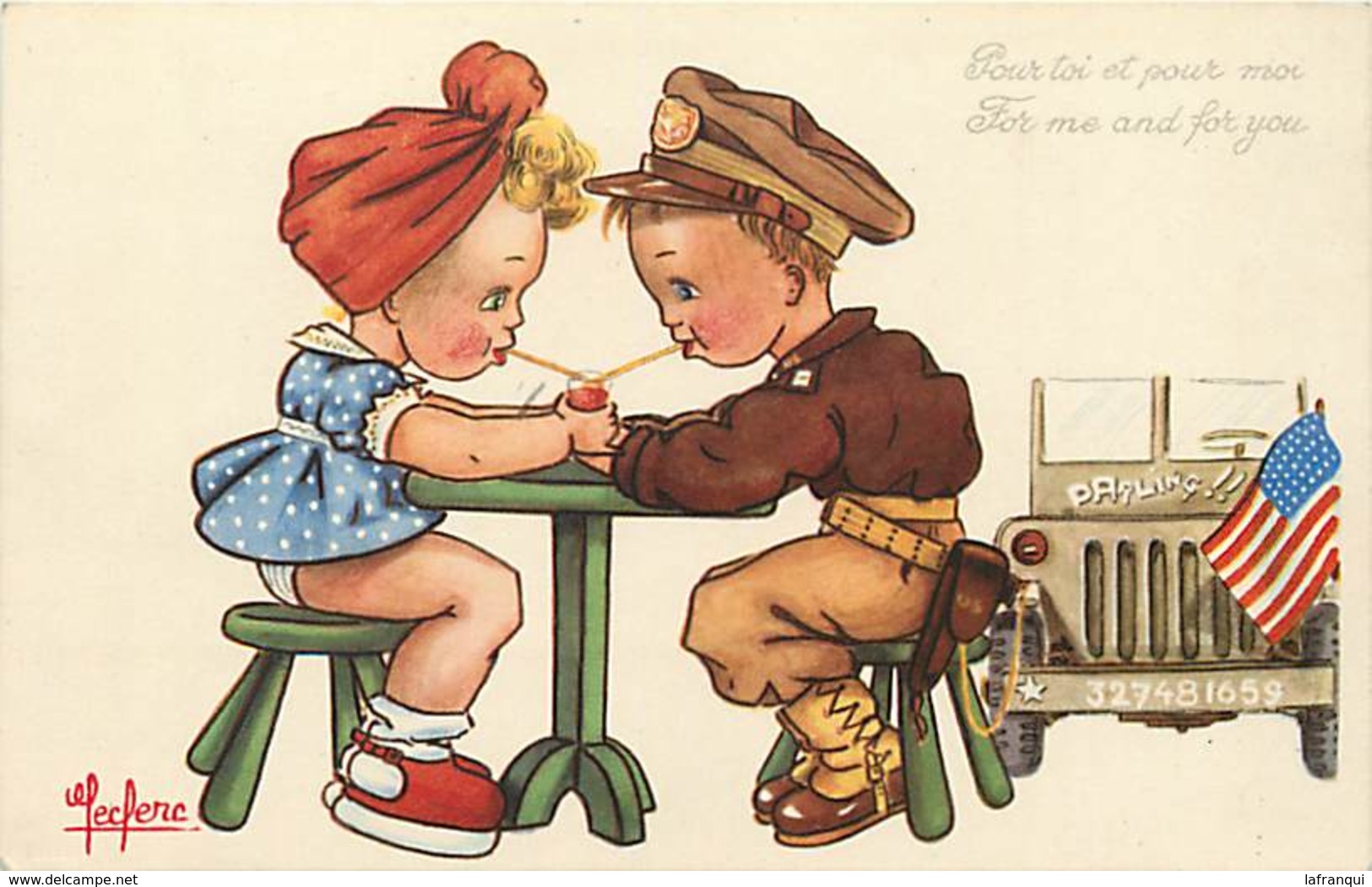 Themes Div Ref P534- Illustrateur Leclerc - Enfants - Militaire -couple D Enfants -carte Bon Etat  - - Leclerc