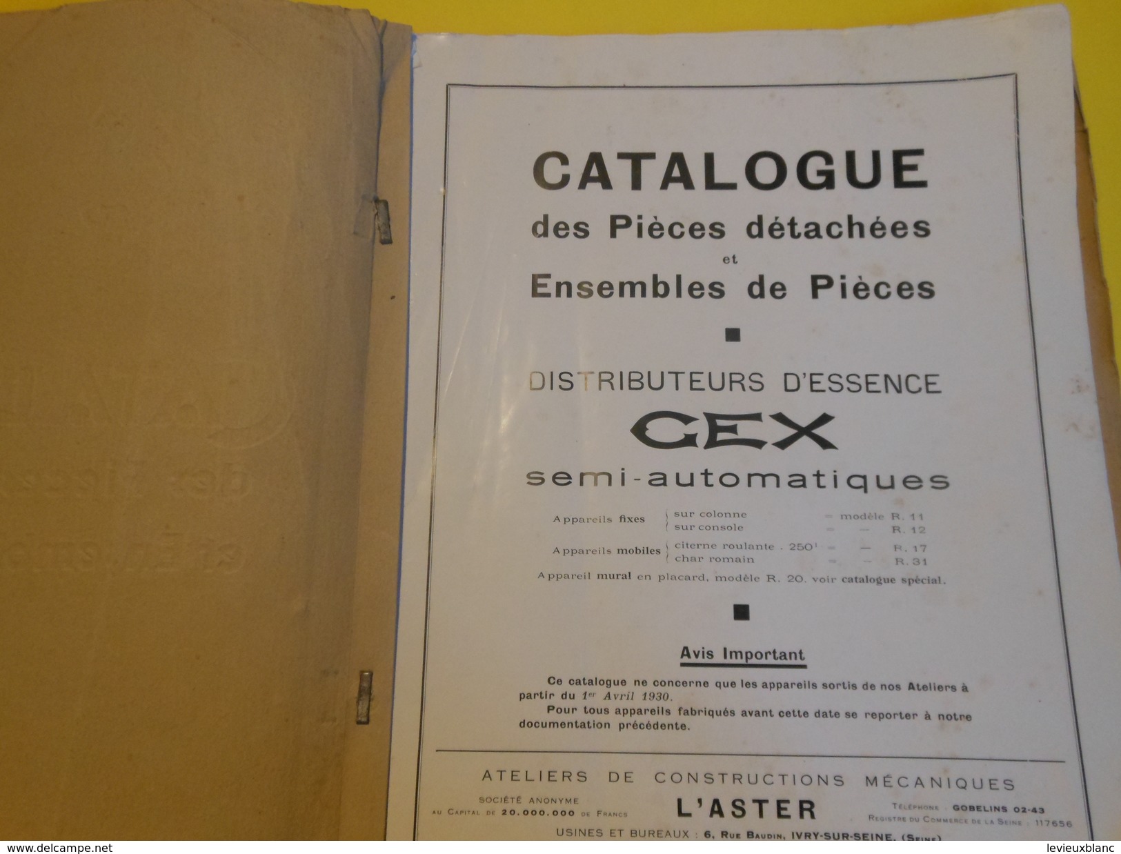 Catalogue/ASTER/Distributeurs Essence Semi-automatiques CEX/Piéces Détachées  Ensembles De Piéces/IVRY/1930-31    CAT176 - Advertising