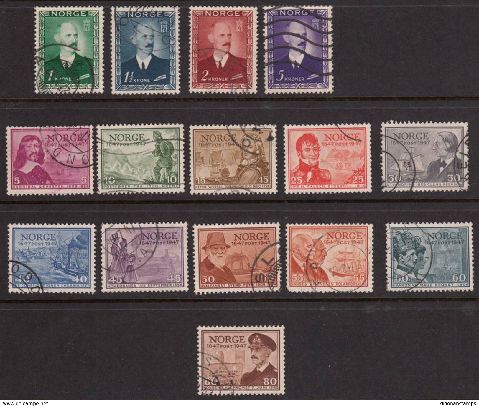Norway 1946-47 Full Sets, Cancelled, Sc 275-278, 279-289 - Used Stamps