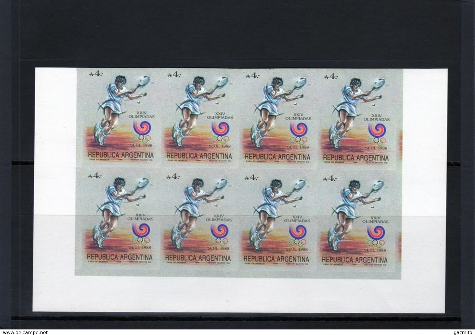 Argentina 1988, Olympic Games In Seoul, Tennis, 1valx8 IMPERFORATED - Sommer 1988: Seoul