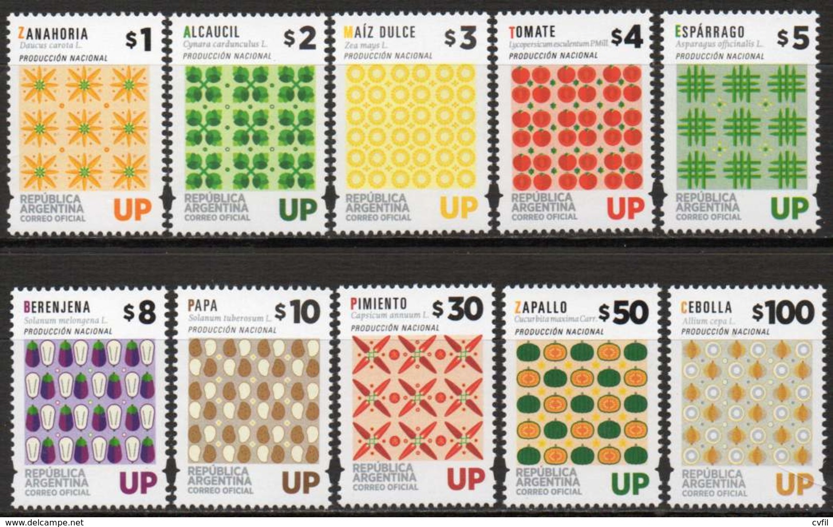 ARGENTINA 2016 - The Complete Set Of The Definitives For UP Depicting Vegetables (10) Mint, NH - Unused Stamps