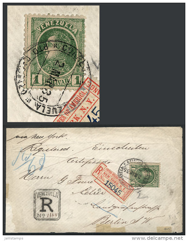 Sc.73, 1880 1B. Green, Franking A Registered Cover Sent From PUERTO CABELLO To Berlin On 2/MAR/1935, The Cover... - Venezuela