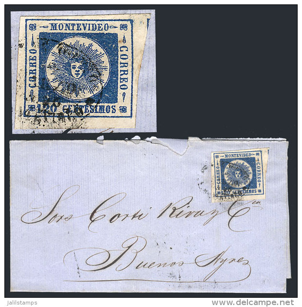 19/MAR/1861 MONTEVIDEO  - Buenos Aires: Folded Cover Franked By Sc.16 (Sun 120c. Blue Thick Figures), With Oval... - Uruguay