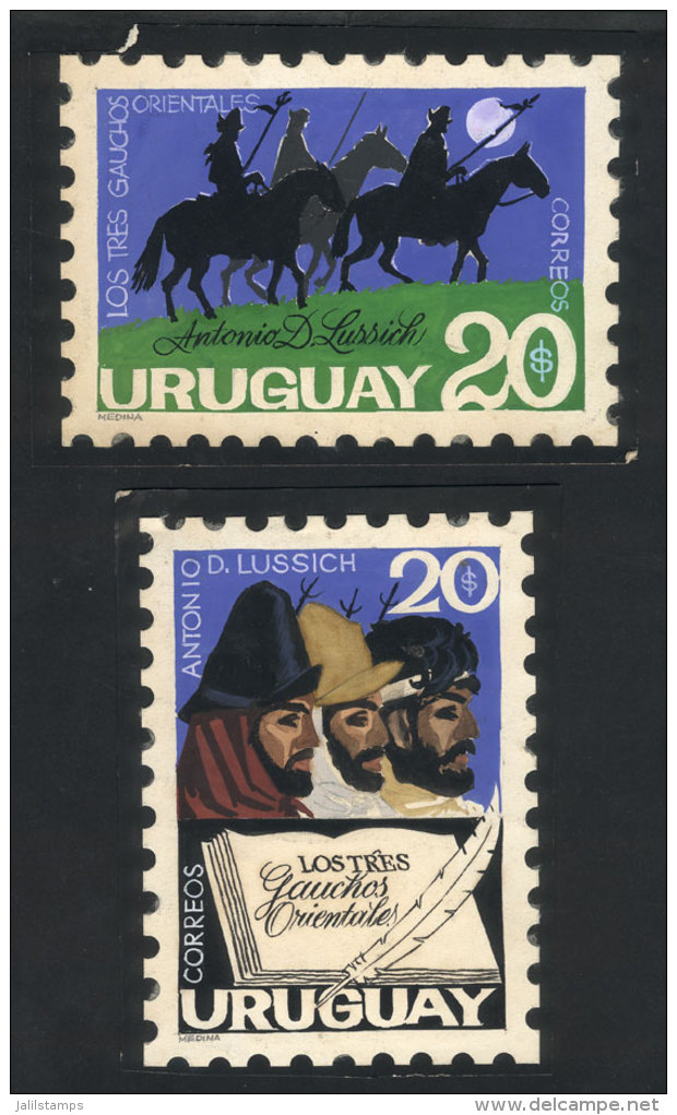 Sc.876, 1974 Centenary Of The Book "Los 3 Gauchos Orientales" By Antonio Lussich, 2 Unadopted Artist Designs By... - Uruguay