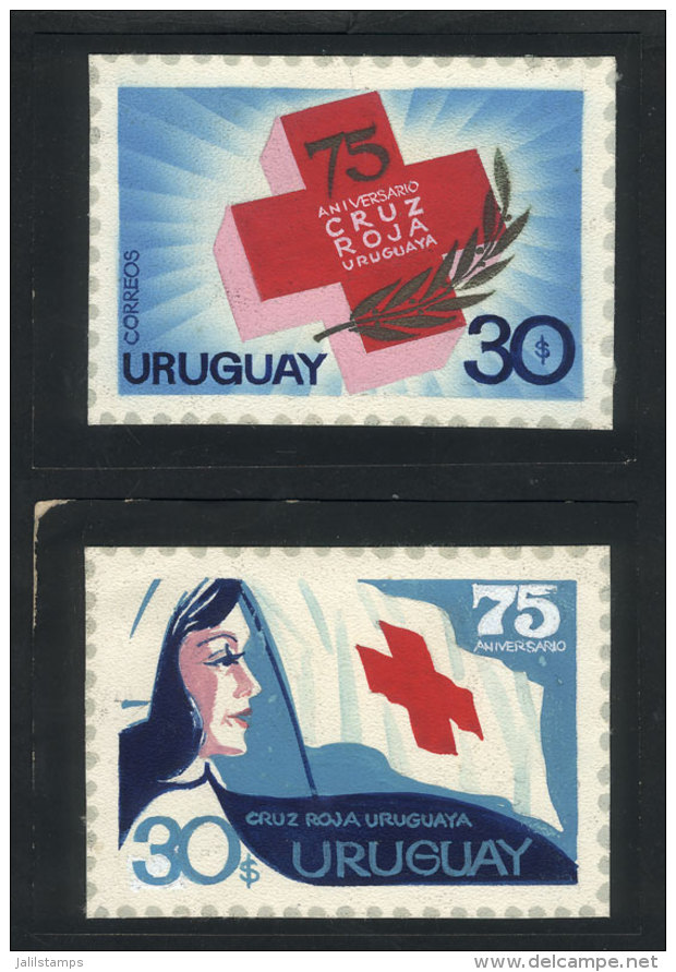 Sc.833, 1972 Red Cross, 2 Unadopted Artist Designs By Angel Medina M., Size Approx. 85 X 60 Mm, Excellent Quality,... - Uruguay