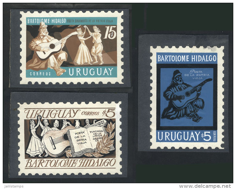 Sc.820, 1972 Poet And Musician Bartolom&eacute; Hidalgo, 3 Unadopted Artist Designs By Angel Medina M., Size... - Uruguay