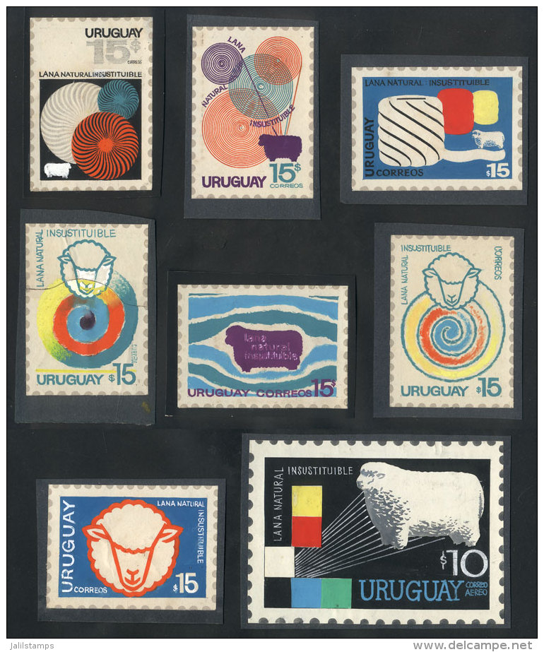 Sc.800/801, 1971 Sheep &amp; Wool, 8 Unadopted Artist Designs By Angel Medina M., Various Sizes, Excellent Quality,... - Uruguay