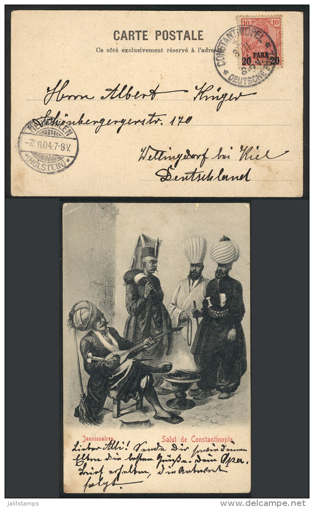 PC With View Of Janissaries, Franked With German Stamp Of 10Pa., Sent From CONSTANTINOPEL To Kiel On 3/NO/1904, VF... - Autres & Non Classés