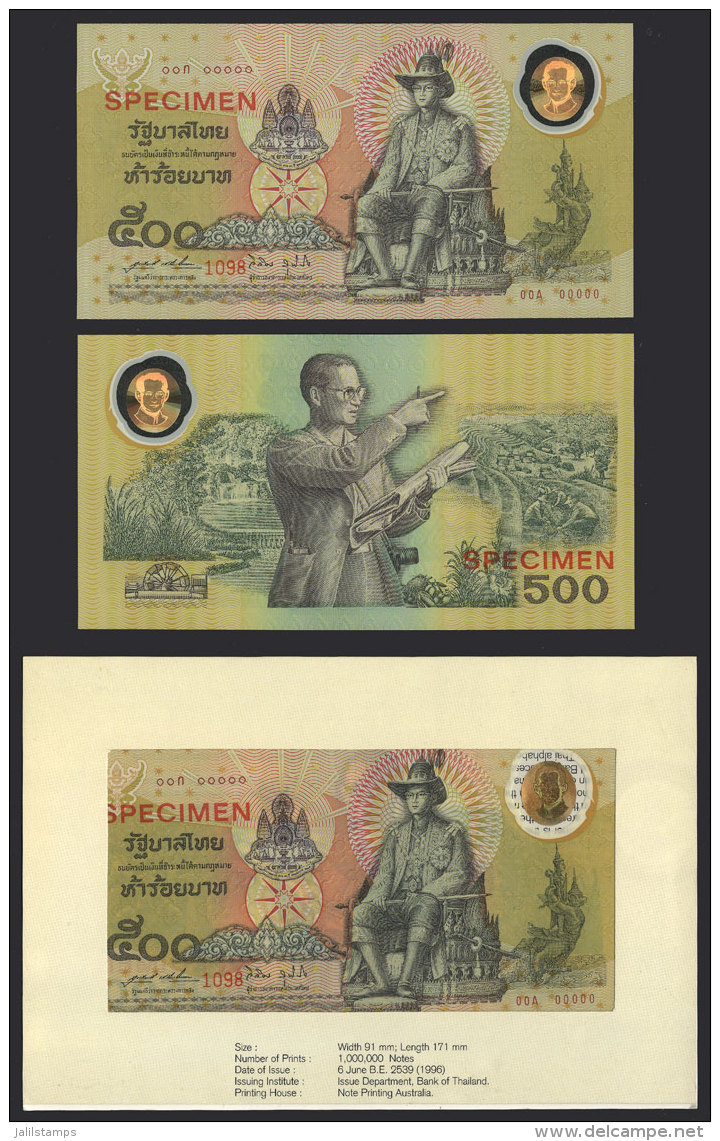 Banknote Of 500 Bahts Issued In 1996, With Red SPECIMEN Overprint (in English, NOT In Thai As Is Usually Seen In... - Thaïlande