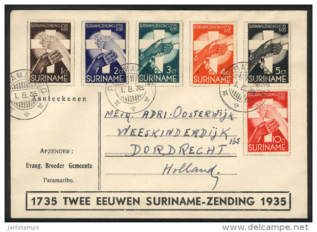 Cover Franked By Sc.B16/B21 (religion) Sent To Netherlands On 1/AU/1935 (first Day Of Issue), Very Fine Quality!... - Surinam