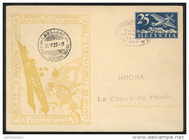 30/MAY/1927 Chaux-de-Fonds To Lausanne, First Flight, Special Postal Card (postal Stationery), Excellent Quality! - Autres & Non Classés