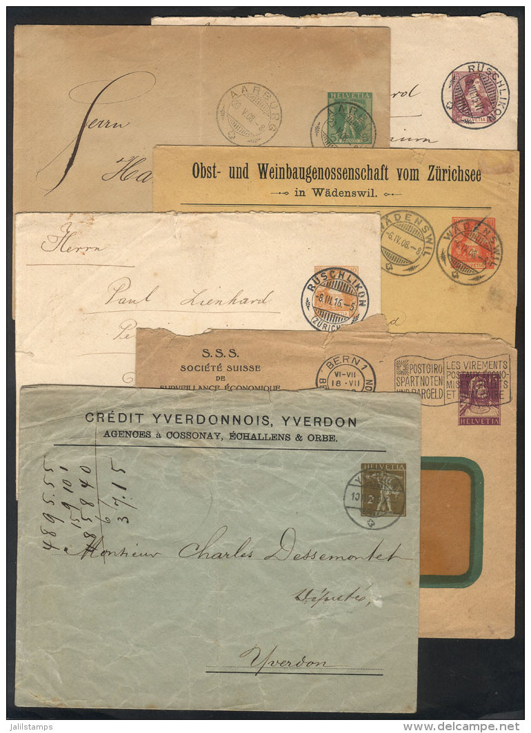 6 Private Stationery Envelopes Used Between 1908 And 1919, 3 With Minor Defects, The Other 3 Fine To VF, Very... - Autres & Non Classés