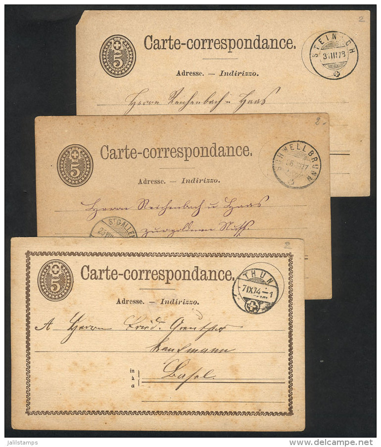 3 Postal Cards Used Between 1874 And 1878, Good Postmarks:  Thun, Schwellbrunn, Steinach, Etc. - Otros & Sin Clasificación