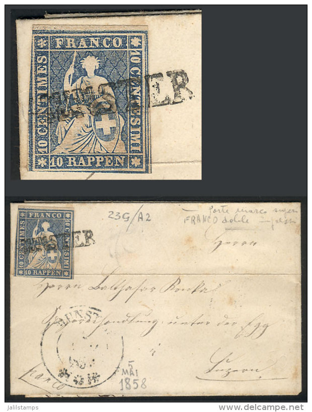 Folded Cover Sent From M&Uuml;NSTER To Luzern On 5/MAY/1858, Franked With Helvetia 10r. Blue With Nice Straightline... - Autres & Non Classés