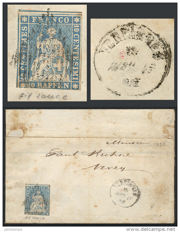 Folded Cover Sent To Vevey On 13/AP/1857 Franked With 10r., Interesting! - Autres & Non Classés