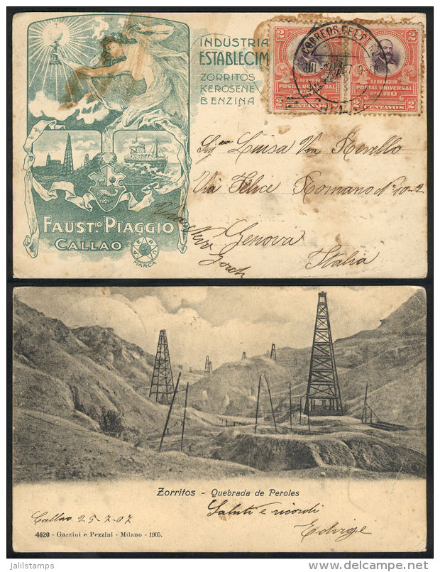 Postcard (view Of "Zorritos, Quebrada De Peroles") With Beautiful Advertisement On Reverse Of Faustino Piaggio,... - Pérou