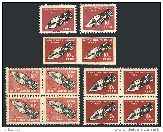 Sc.RA49, 1967 Journalists, Lot Of Varieties: Block Of 4 With Offset Impression On Back, Imperforate Pair, 2... - Pérou