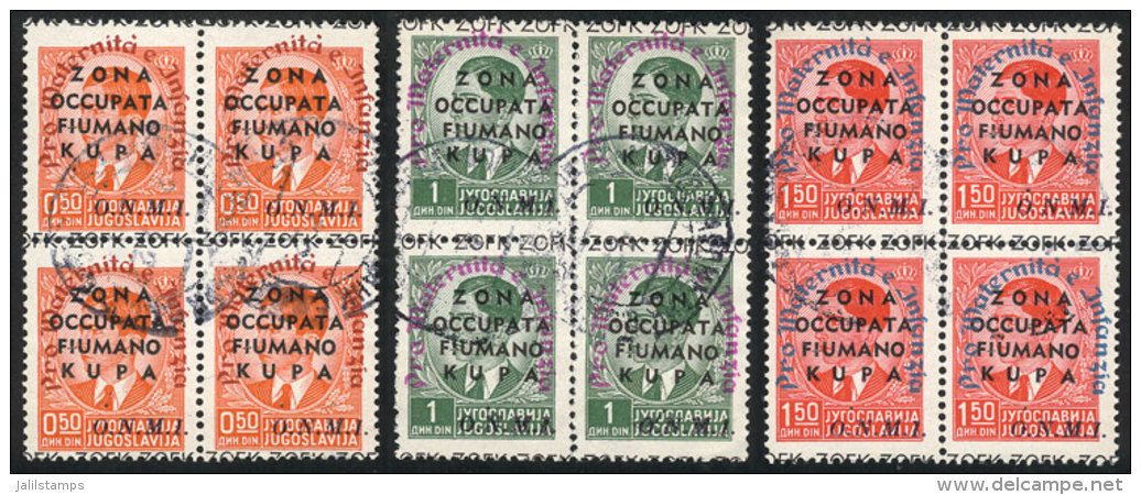 Sassone 36/38, 1942 Children, Cmpl. Set Of 3 Values In Used Blocks Of 4, Excellent Quality, Catalog Value Euros 400 - Unclassified