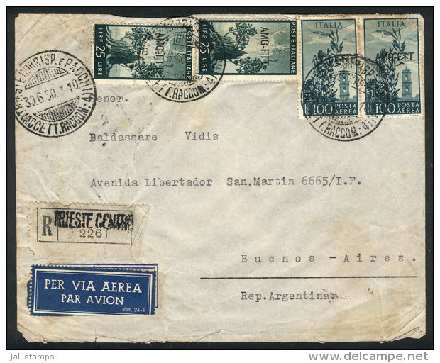 Registered Airmail Cover Sent To Argentina On 30/JUN/1950 Franked With 250L., Minor Defects, Low Start! - Autres & Non Classés