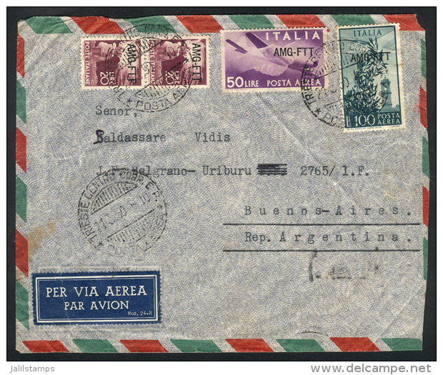 Airmail Cover Sent To Argentina On 21/MAR/1950 Franked With 190L., Minor Defects, Low Start! - Autres & Non Classés