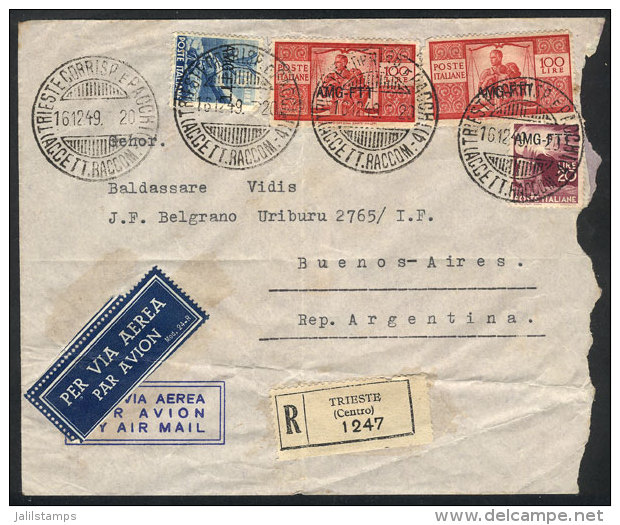 Airmail Cover Sent By Registered Mail To Argentina On 16/DE/1949 Franked With 255L., Minor Defects, Low Start! - Autres & Non Classés
