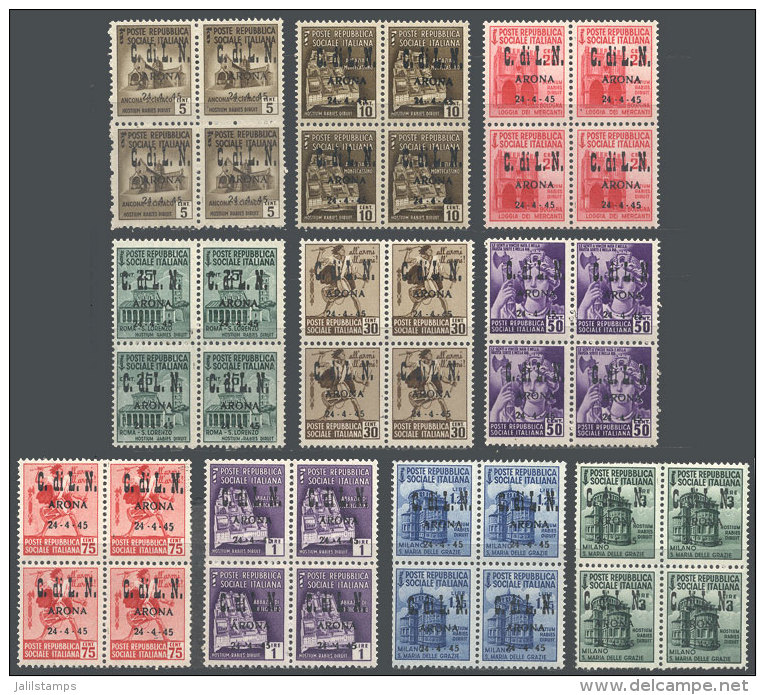 Sassone 1/10, 1945 Complete Set Of 10 Values In MNH Blocks Of 4, Excellent Quality, Catalog Value Euros 3,000 - Non Classés