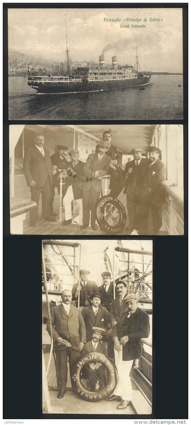 3 PCs With Views Of Ship "Principe Di Udine", Sent From Brazil (2) And Spain To Italy In 1915, All Censored, 1 With... - Autres & Non Classés