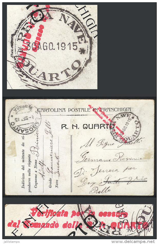 Card For Corrrespondence (with Free Frank) Of The Crew Of The Battleship QUARTO, Sent From The Ship To Lagosanto On... - Non Classés