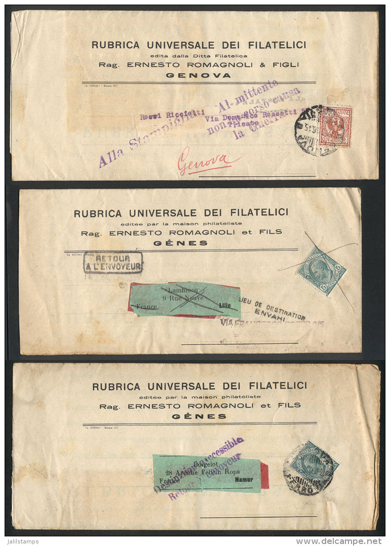 3 Printed Matters Sent To Trieste, Namur And Lille In 1915, All RETURNED TO SENDER Because Communications Were... - Non Classés