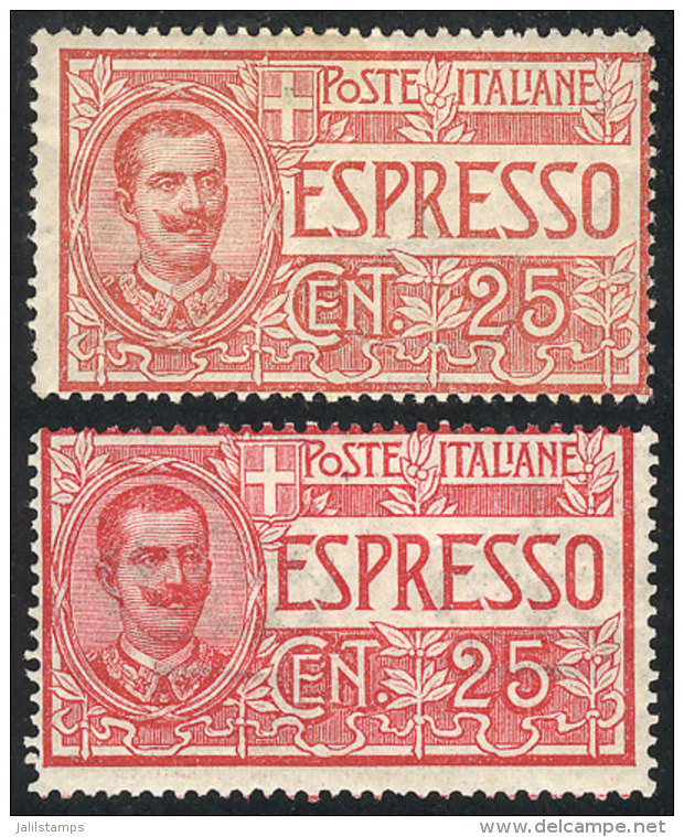 Yvert 1, 1903 25c., 2 Examples In VERY DIFFERENT SHADES: Red And Rose Red, VF Quality! - Non Classés