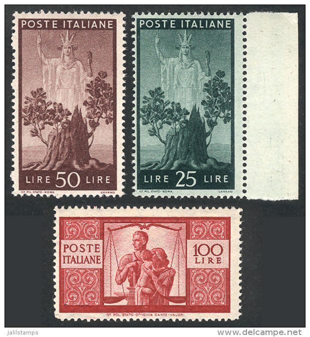 Yvert 500 + 502/3, 1945/8 Democratica 25L., 50L. And 100L., High Values Of The Set, MNH, Excellent Quality, Catalog... - Non Classés