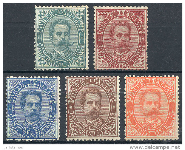 Yvert 22 + 34 + 36 + 37 + 39, 1879/82 Umberto I 5c., 10c., 25c., 30c. And 2L. Mint Original Gum, Fine Quality,... - Non Classés